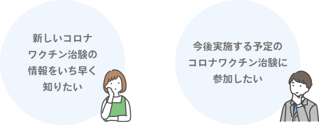 新しいコロナワクチン治験の情報をいち早くほしい。今後実施する予定のコロナワクチン治験に参加したい